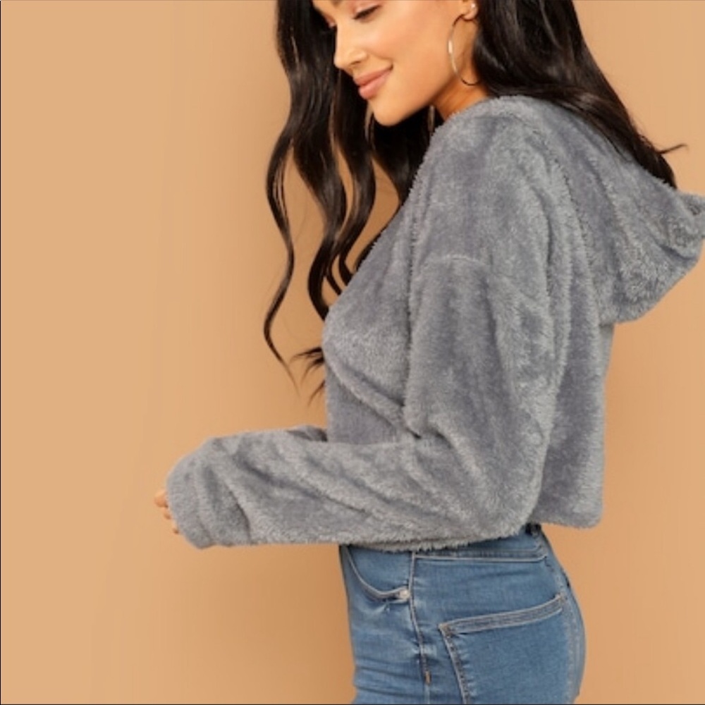 SOLD- NEW Gray Cropped Hoodie - Picture 3 of 5